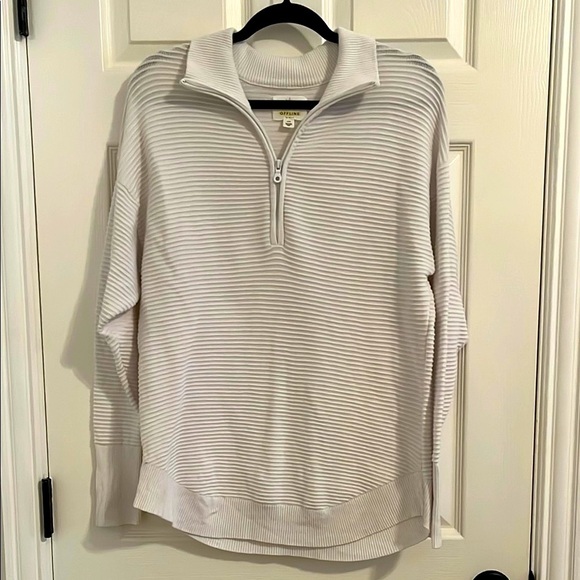Aerie White Ribbed Collared Quarter-Zip Pullover Small Athleisure Loungewear - Picture 1 of 5